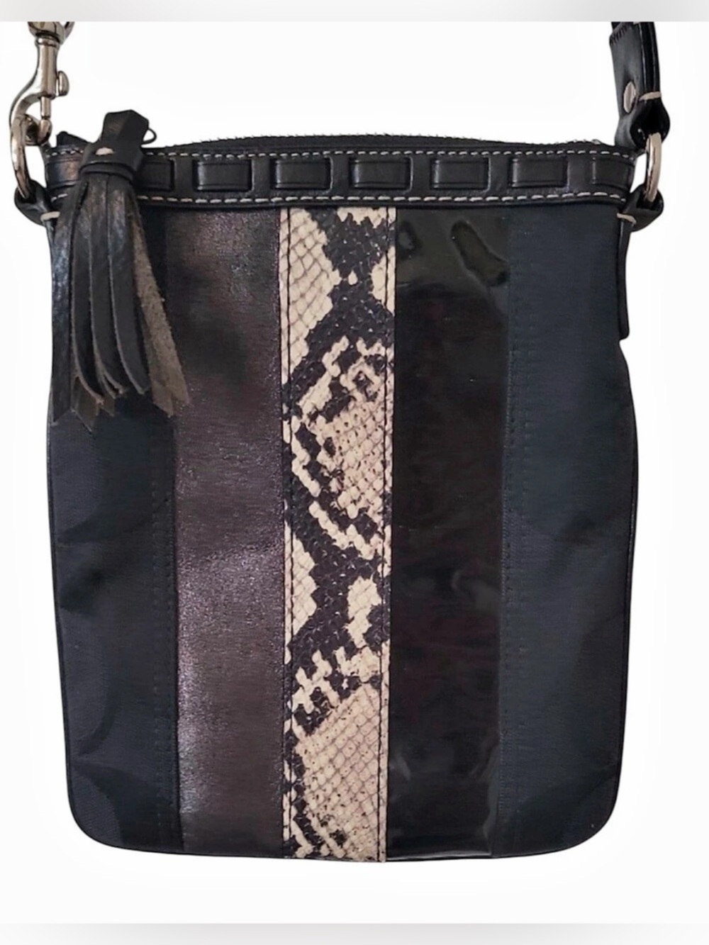 Coach Hamptons Signature Stripe Python Trim Swingpack (Style 10266) EUC